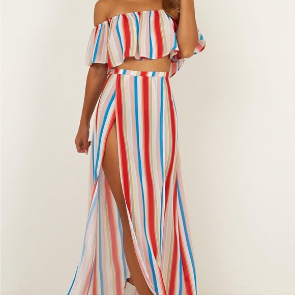 Showpo The Sound Of Sunset Rainbow Stripe 2 Piece Set Size 2 - Picture 3 of 10